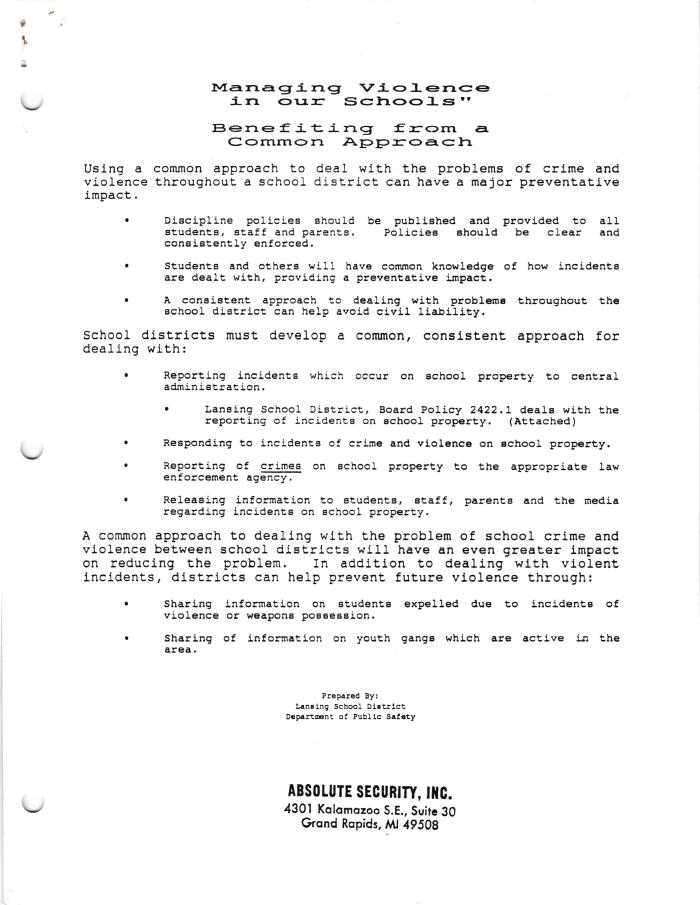 Managing Violence in our Schools